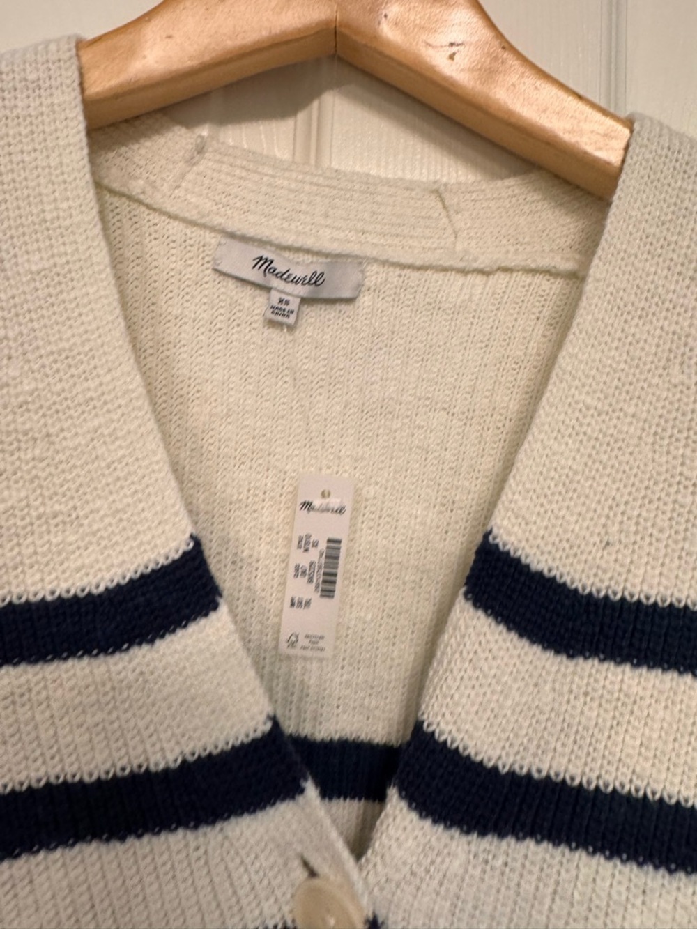 New- Madewell Cream & Navy Striped Button-Front Cardigan - Picture 3 of 4